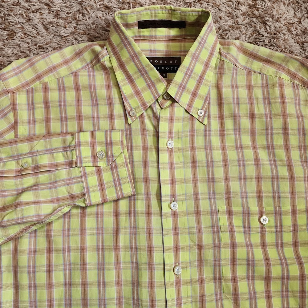 Robert Talbott Yellow Plaid Men Sz M Oxford Long Sleeve‎ Button Up Shirt